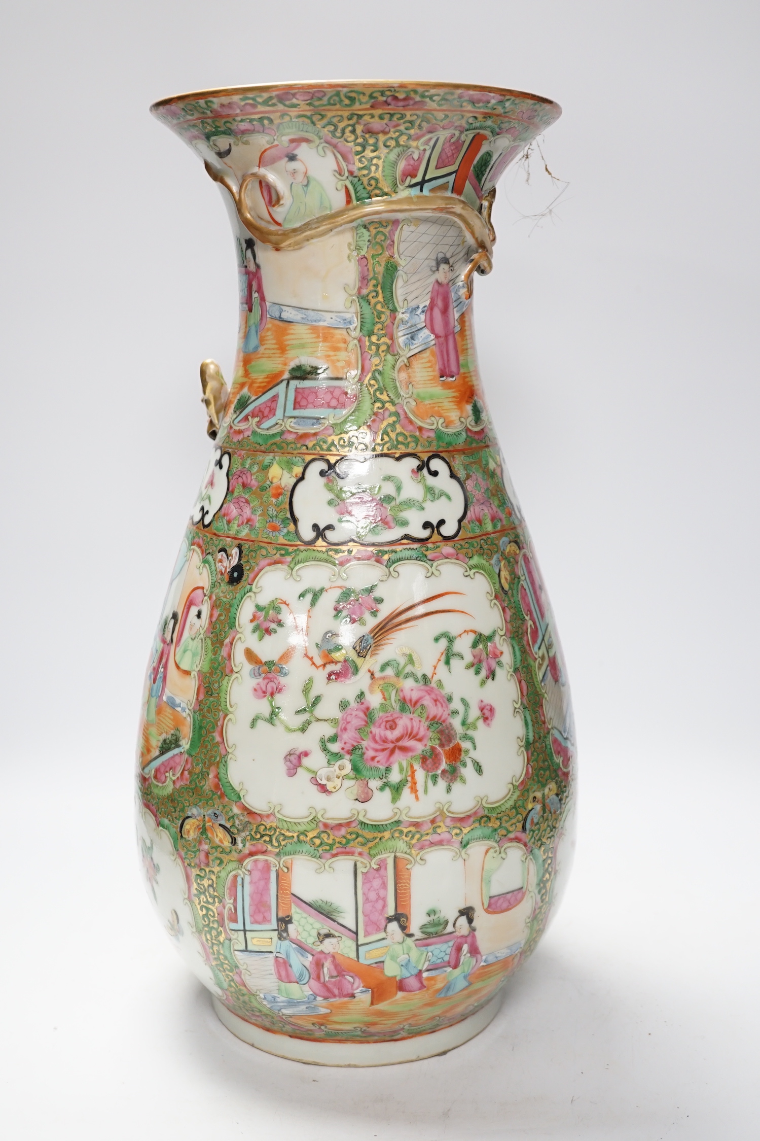 A large 19th century Chinese famille rose pear shaped vase, 44.5cm